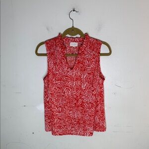 MELLODAY Red and White Leaf Print Sleeveless Blouse Size Large
